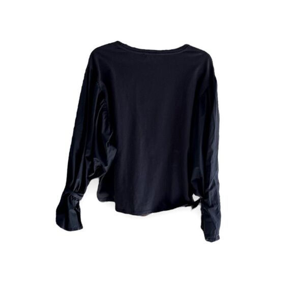 MANGO | 100% Cotton Black Lantern Tie Sleeve Top (S) - Picture 2 of 5